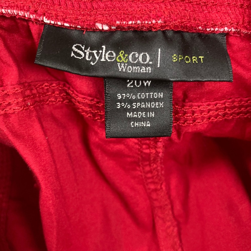 Style & Co Sport Red Cargo Capri Pants Womens 20W Plus Size Drawstring Cropped - Picture 3 of 7